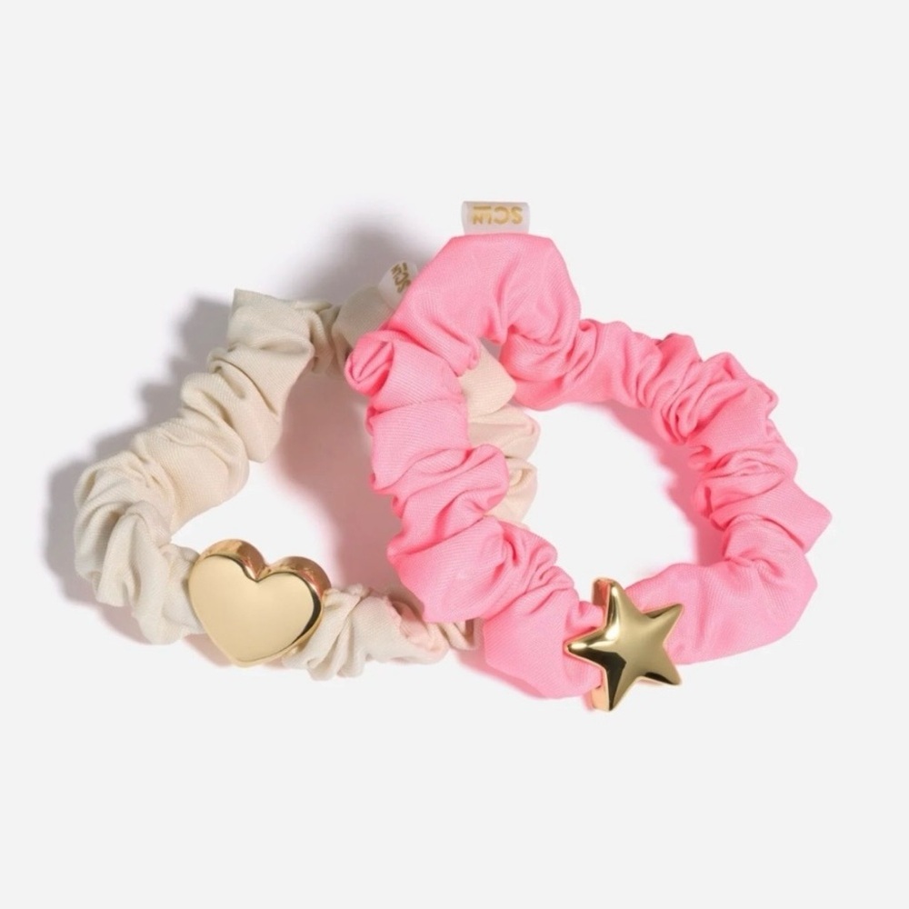 Stoney Clover Lane Pink & Cream Heart and Star Scrunchie Set